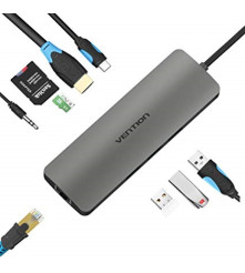 Vention - All in One USB-C C Type USB C To RJ45/HDMI/Audio 3.5mm/USB 3.0 /USB-C/TF/SD Female Adapter - USB adapters - V053